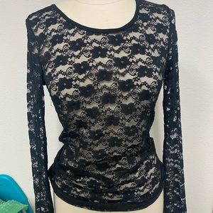 Michael Stars Long Sleeve black lace top